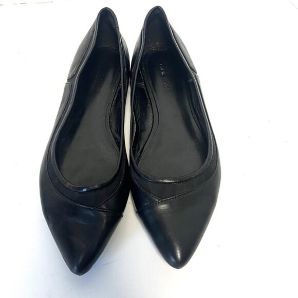 Nine West Black Leather Ballet Flats sz 8 Pointed Toes Mesh Insert Minimalist - Picture 3 of 10